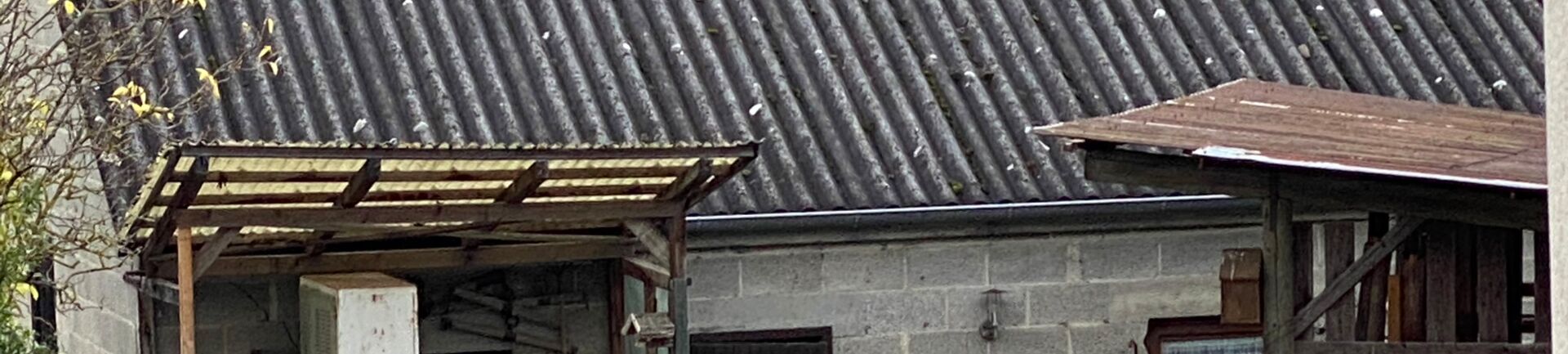 Das Foto für den Asbest Auffrischungskurs zeigt ein altes Gebäude mit Asbestplatten auf dem Dach.